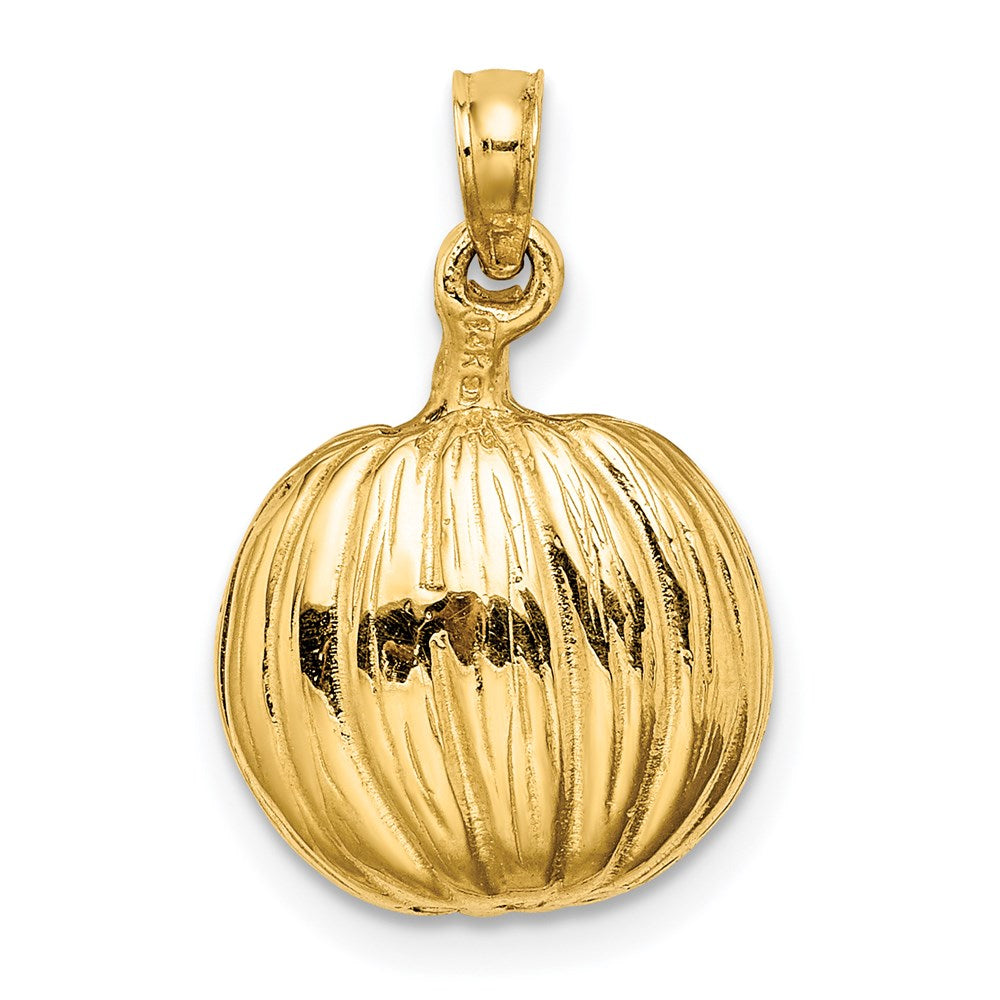 Million Charms 14K Yellow Gold Themed With Rhodium-Plated 3-D Jack-O-Lantern With Enameled Black Cat & Moon Charm