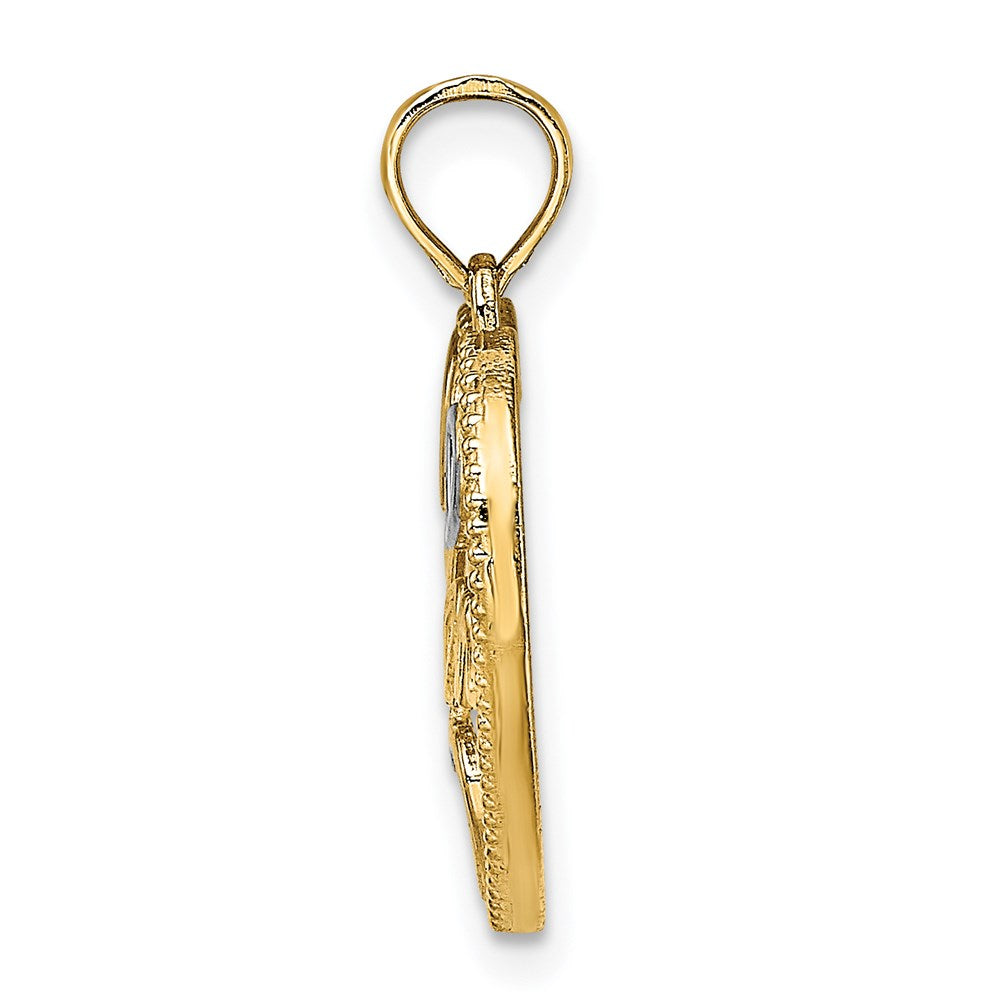 Million Charms 14K Yellow Gold Themed With Rhodium-Plated Hearts Beaded Mom Charm