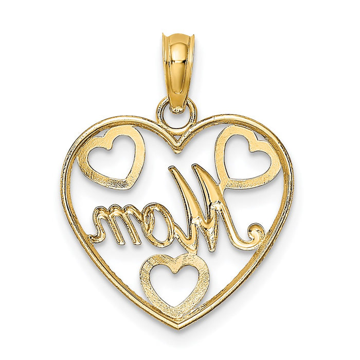 Million Charms 14K Yellow Gold Themed With Rhodium-Plated Hearts Beaded Mom Charm