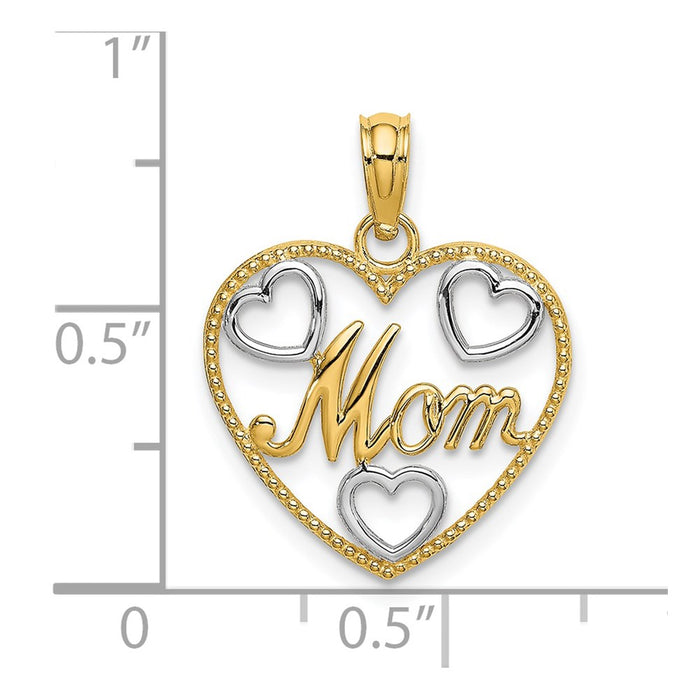 Million Charms 14K Yellow Gold Themed With Rhodium-Plated Hearts Beaded Mom Charm
