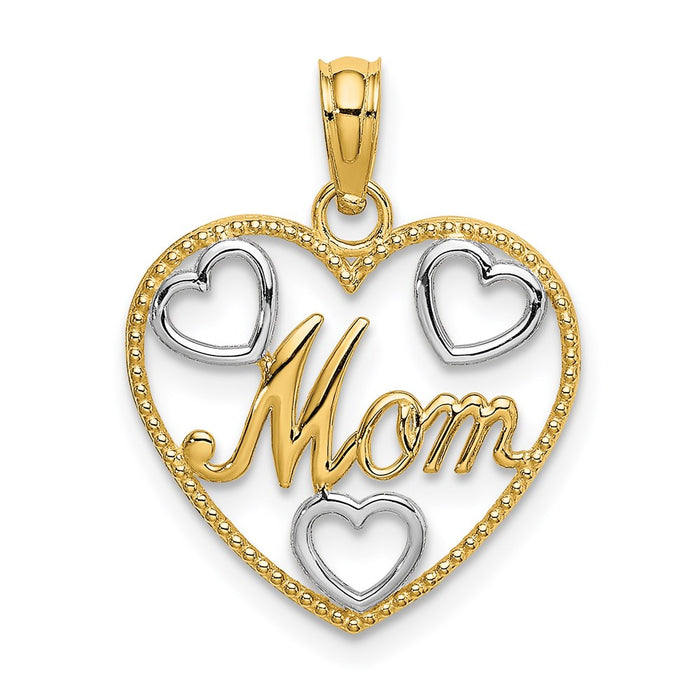 Million Charms 14K Yellow Gold Themed With Rhodium-Plated Hearts Beaded Mom Charm