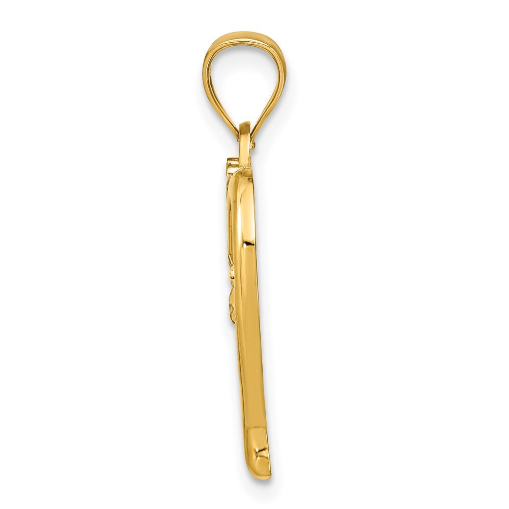 Million Charms 14K Yellow Gold Themed With Rhodium-Plated Diamond-Cut Heart Charm