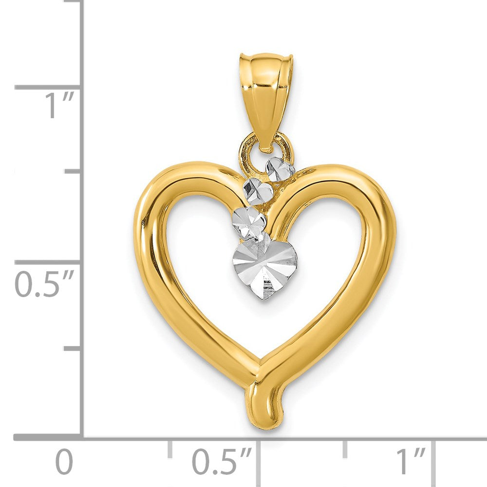 Million Charms 14K Yellow Gold Themed With Rhodium-Plated Diamond-Cut Heart Charm