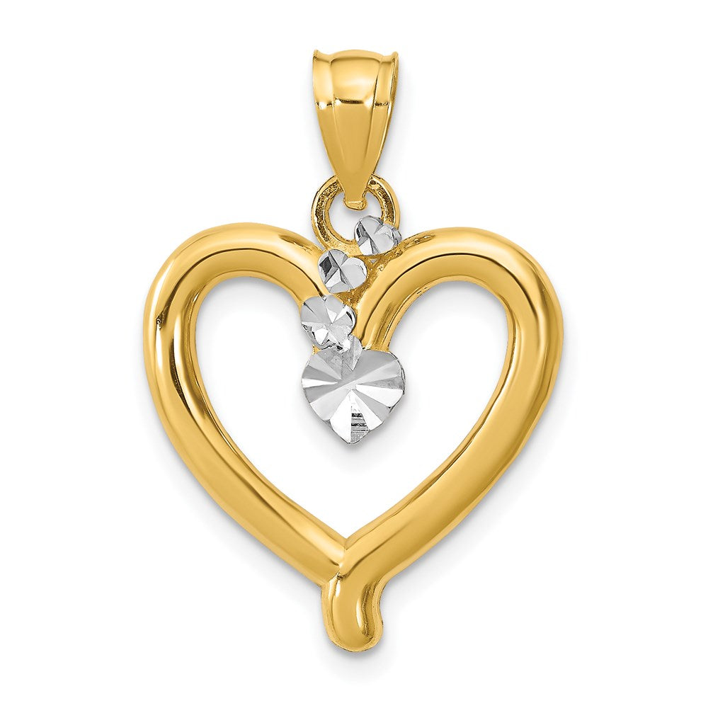 Million Charms 14K Yellow Gold Themed With Rhodium-Plated Diamond-Cut Heart Charm