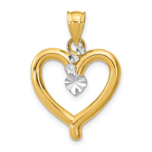 Million Charms 14K Yellow Gold Themed With Rhodium-Plated Diamond-Cut Heart Charm