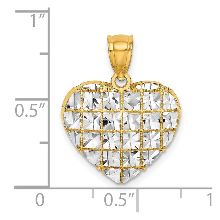 Million Charms 14K Yellow Gold Themed With Rhodium-Plated Diamond-Cut Heart Charm