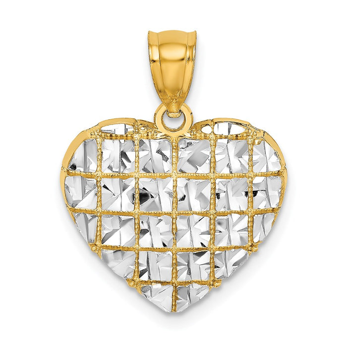 Million Charms 14K Yellow Gold Themed With Rhodium-Plated Diamond-Cut Heart Charm