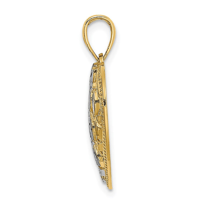 Million Charms 14K Yellow Gold Themed With Rhodium-Plated Diamond-Cut Leaves In Heart Charm