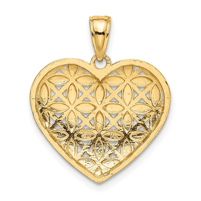 Million Charms 14K Yellow Gold Themed With Rhodium-Plated Diamond-Cut Leaves In Heart Charm