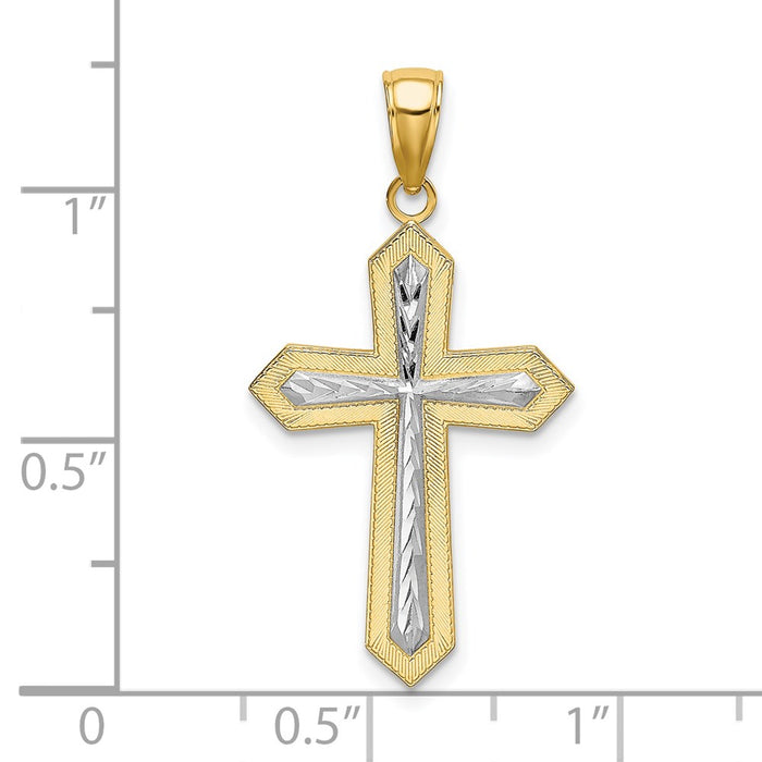 Million Charms 14K Yellow Gold Themed With Rhodium-Plated 2-D Relgious Cross Charm