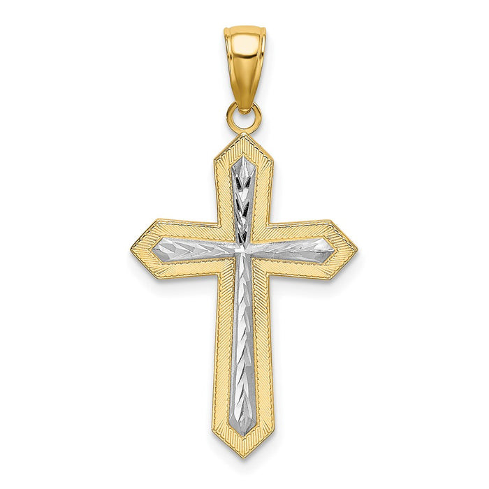 Million Charms 14K Yellow Gold Themed With Rhodium-Plated 2-D Relgious Cross Charm