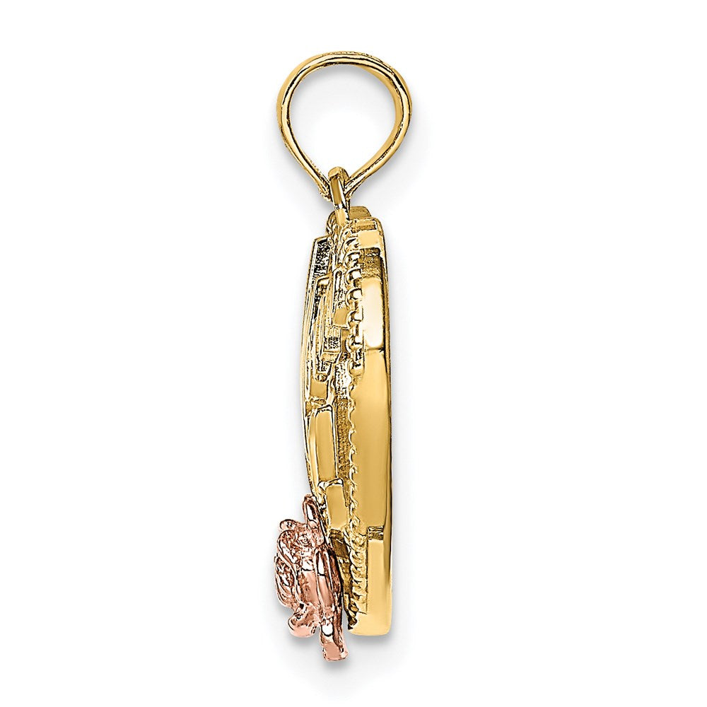 Million Charms 14K Tri-Color Beaded Heart With #1 Mom Charm