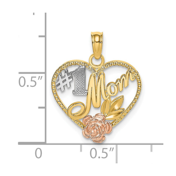 Million Charms 14K Tri-Color Beaded Heart With #1 Mom Charm