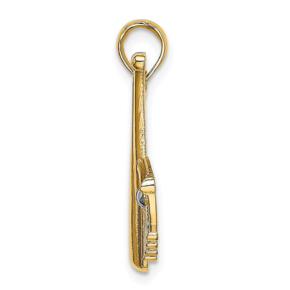 Million Charms 14K Yellow Gold Themed Sports Baseball Bat With Rhodium-Plated Ball Charm