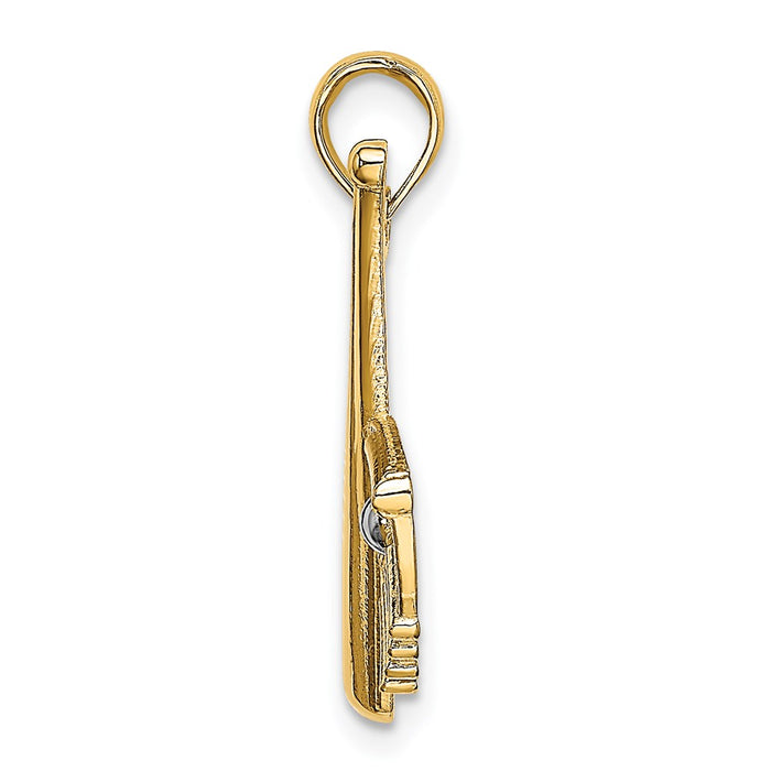 Million Charms 14K Yellow Gold Themed Sports Baseball Bat With Rhodium-Plated Ball Charm