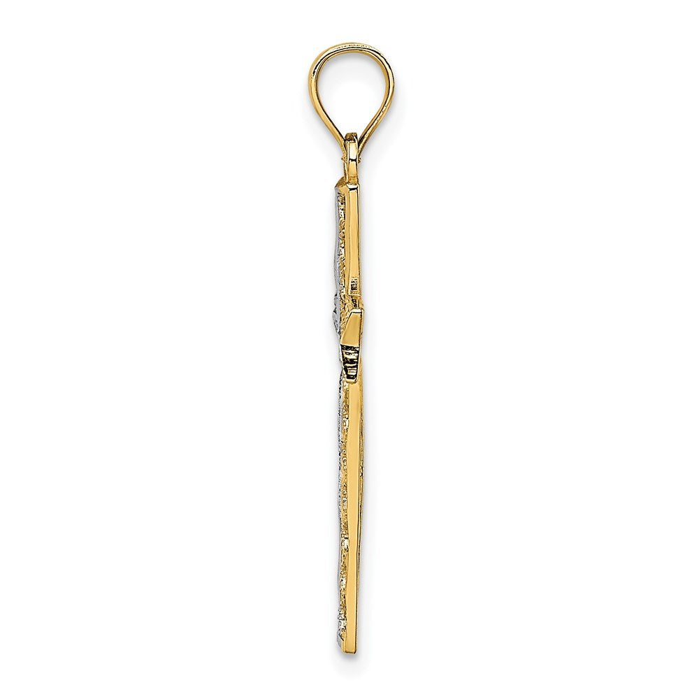 Million Charms 14K Yellow Gold Themed With Rhodium-Plated Relgious Cross Charm