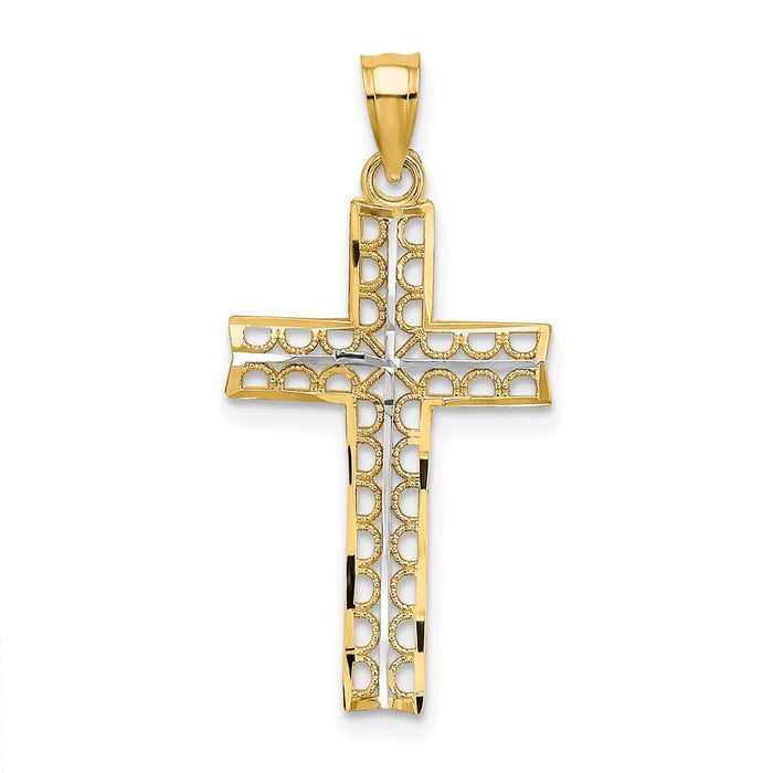 Million Charms 14K Yellow Gold Themed With Rhodium-Plated Relgious Cross Charm