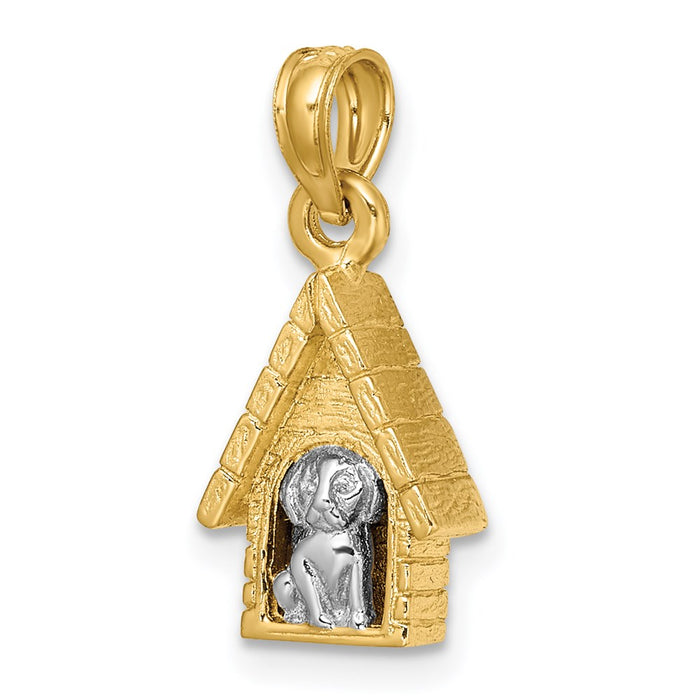 Million Charms 14K With Rhodium-Plated 3-D Dog Inside Dog House Charm