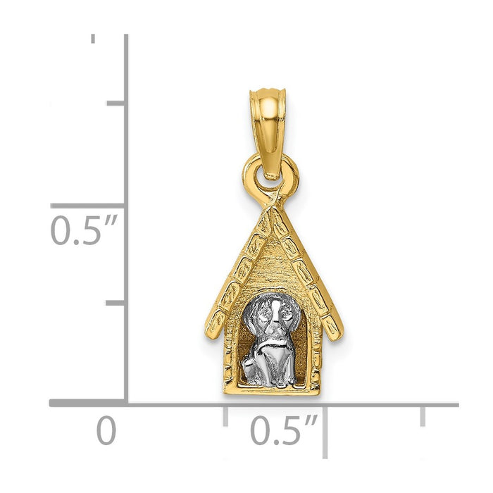 Million Charms 14K With Rhodium-Plated 3-D Dog Inside Dog House Charm
