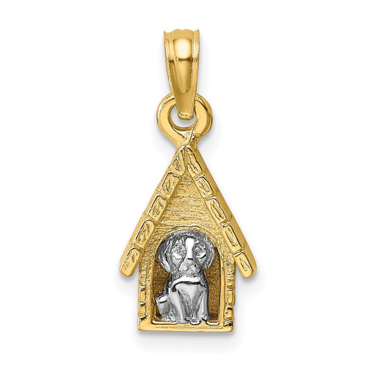 Million Charms 14K With Rhodium-Plated 3-D Dog Inside Dog House Charm