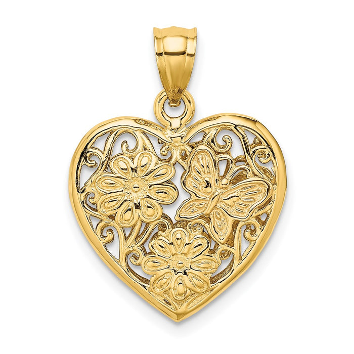 Million Charms 14K Two-Tone 3-D Heart With Butterfly Reversible Charm