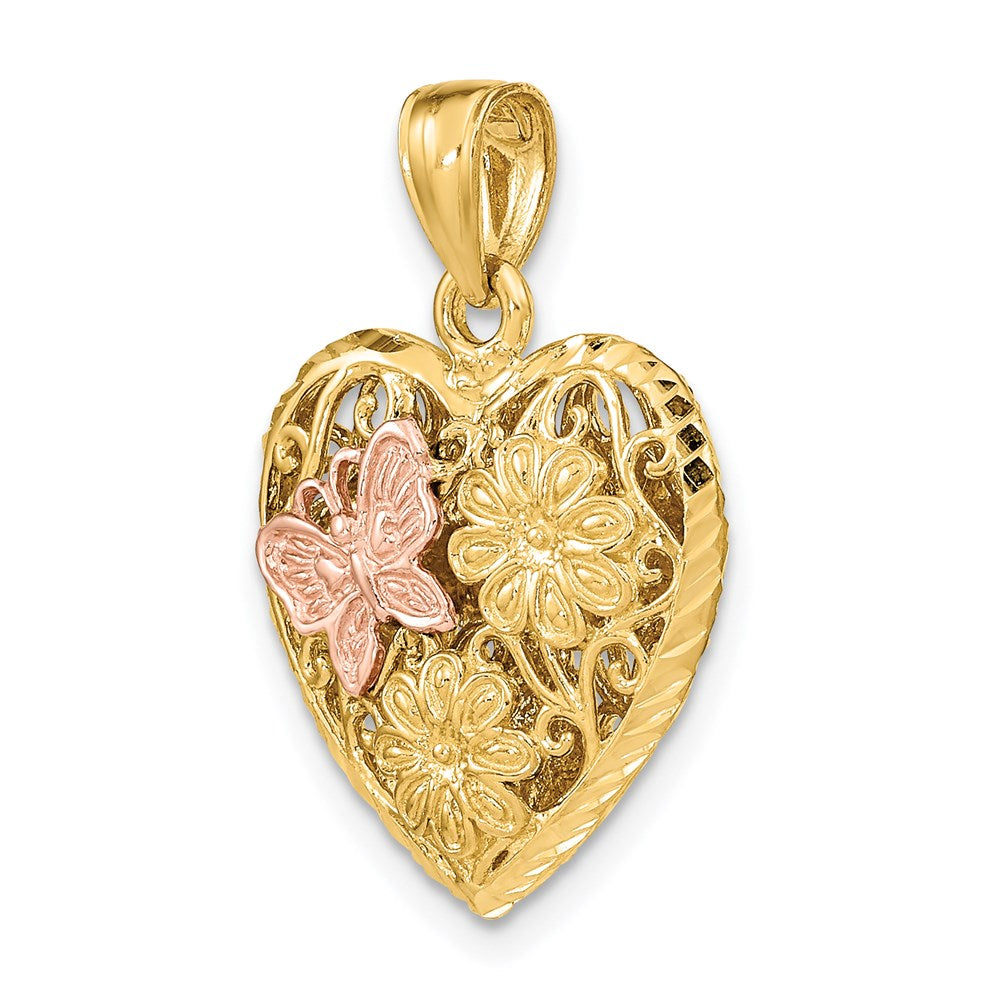 Million Charms 14K Two-Tone 3-D Heart With Butterfly Reversible Charm