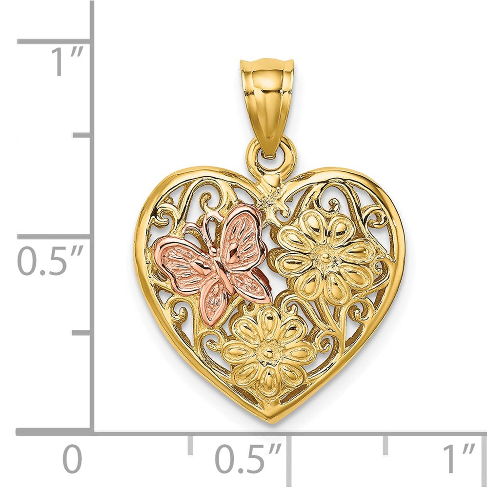Million Charms 14K Two-Tone 3-D Heart With Butterfly Reversible Charm