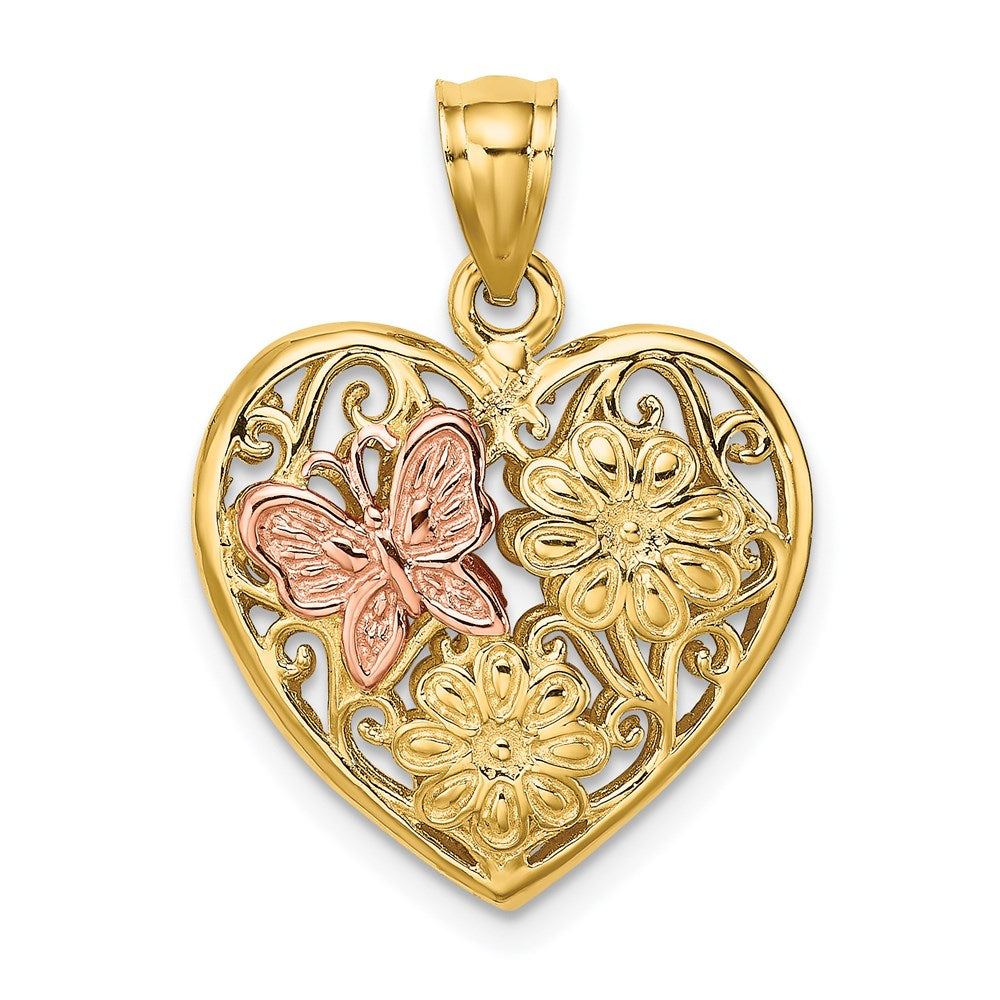 Million Charms 14K Two-Tone 3-D Heart With Butterfly Reversible Charm
