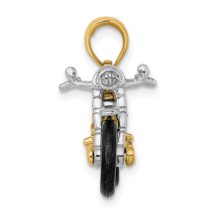 Million Charms 14K With Rhodium-Plated 3-D Motorcycle With Rubber Tires Charm