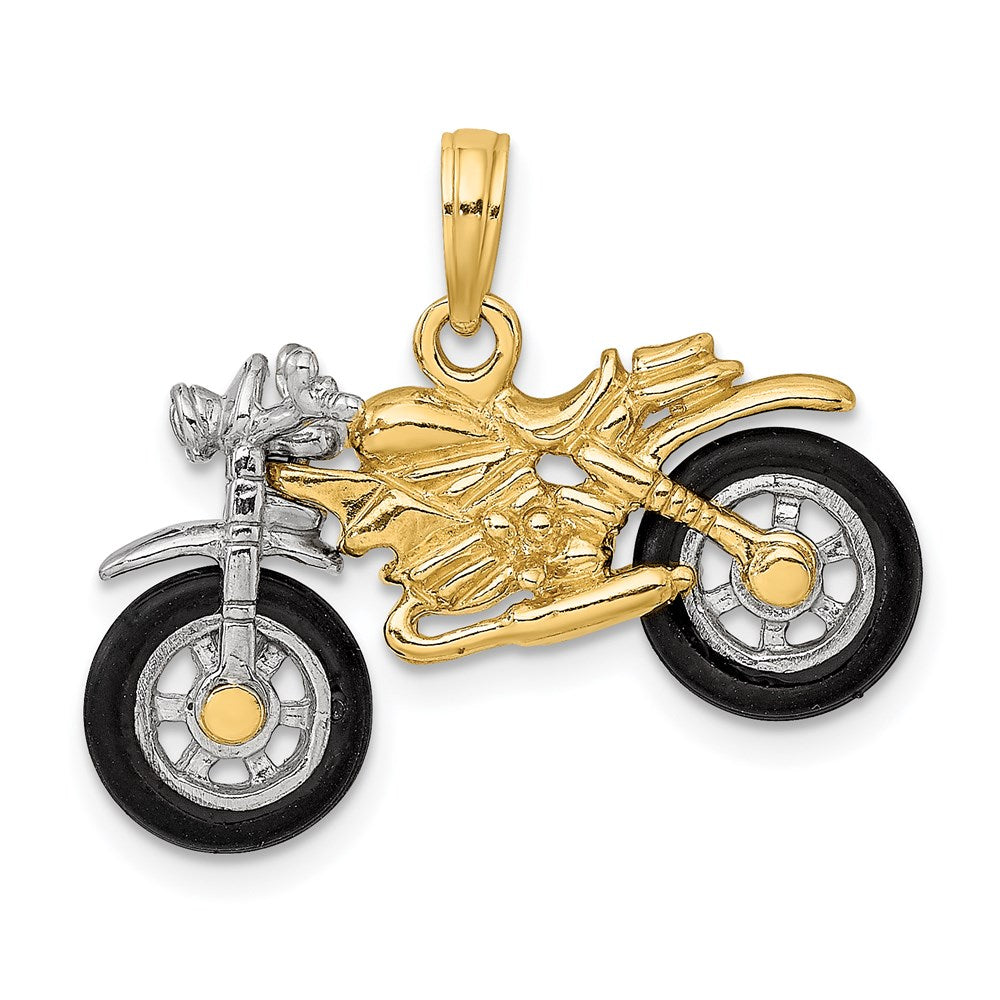 Million Charms 14K With Rhodium-Plated 3-D Motorcycle With Rubber Tires Charm