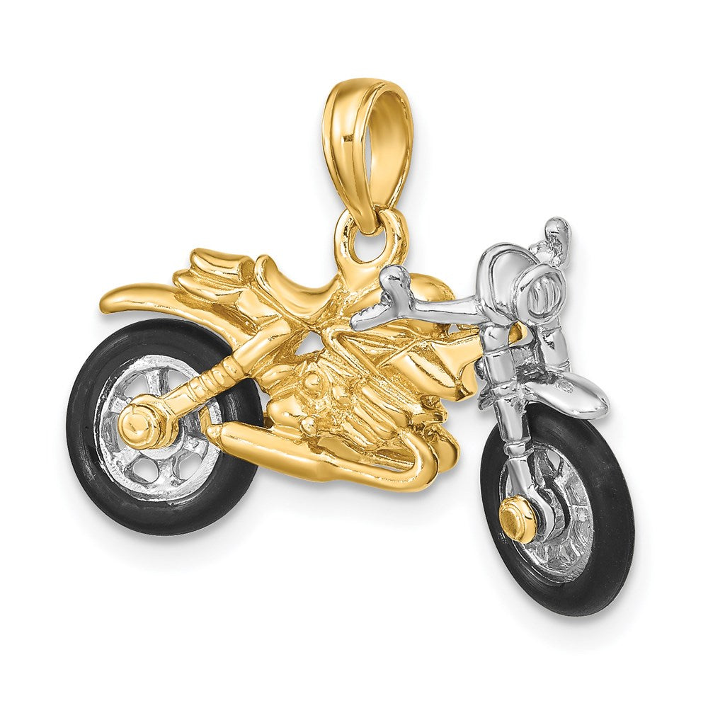 Million Charms 14K With Rhodium-Plated 3-D Motorcycle With Rubber Tires Charm