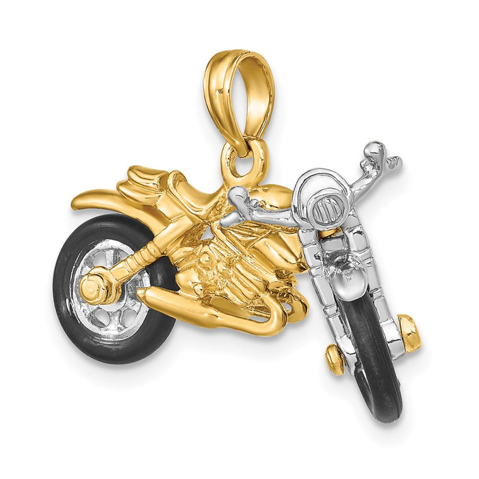 Million Charms 14K With Rhodium-Plated 3-D Motorcycle With Rubber Tires Charm