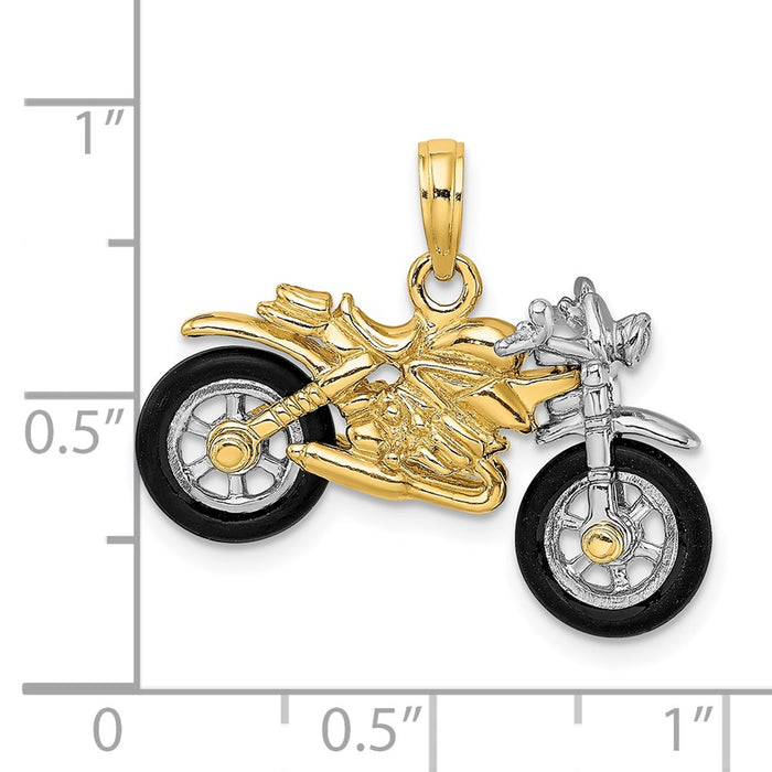 Million Charms 14K With Rhodium-Plated 3-D Motorcycle With Rubber Tires Charm