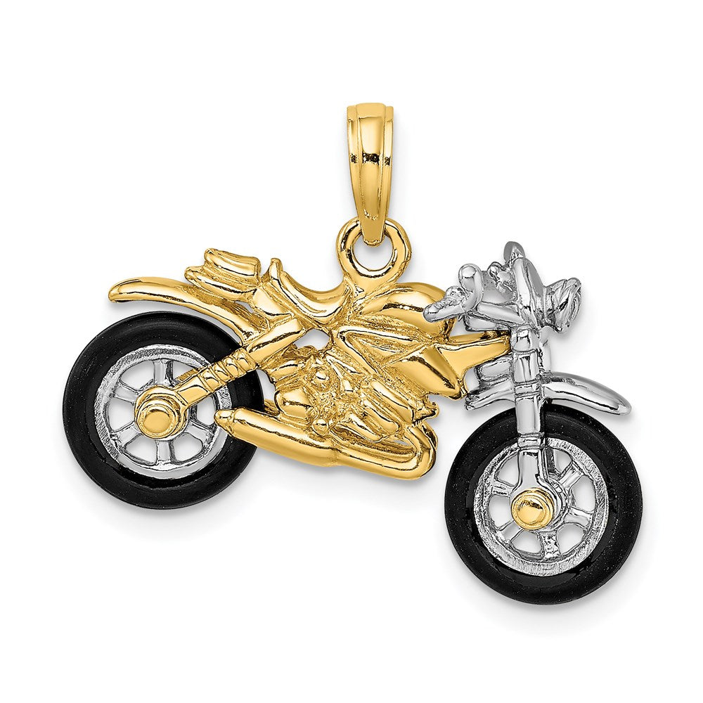 Million Charms 14K With Rhodium-Plated 3-D Motorcycle With Rubber Tires Charm