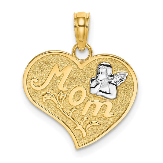 Million Charms 14K Yellow Gold Themed With Rhodium-Plated Mom & Angle Heart Charm