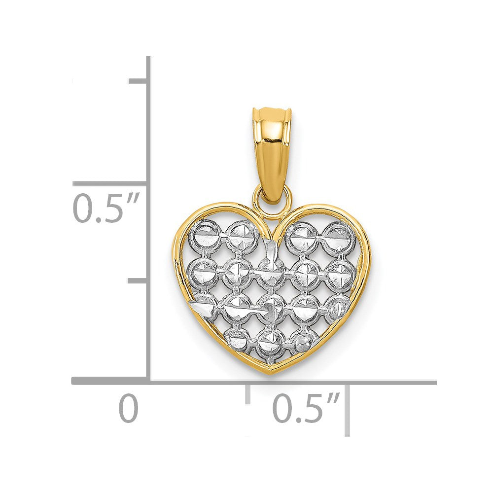 Million Charms 14K Yellow Gold Themed With Rhodium-Plated Diamond-Cut Heart Charm