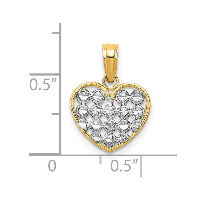 Million Charms 14K Yellow Gold Themed With Rhodium-Plated Diamond-Cut Heart Charm