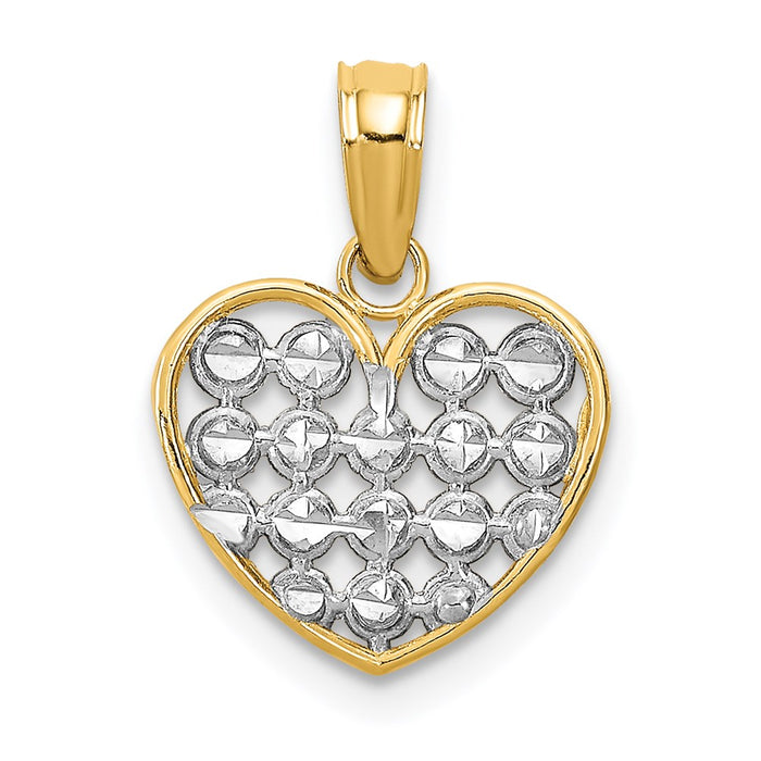 Million Charms 14K Yellow Gold Themed With Rhodium-Plated Diamond-Cut Heart Charm