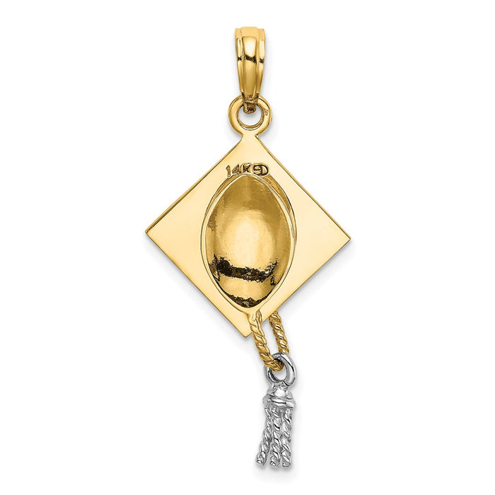 Million Charms 14K 3-D Graduation Cap With Rhodium-Plated Moveable Tassle Charm