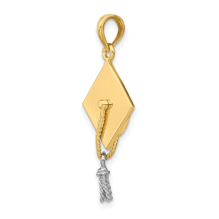 Million Charms 14K 3-D Graduation Cap With Rhodium-Plated Moveable Tassle Charm