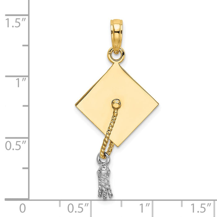 Million Charms 14K 3-D Graduation Cap With Rhodium-Plated Moveable Tassle Charm