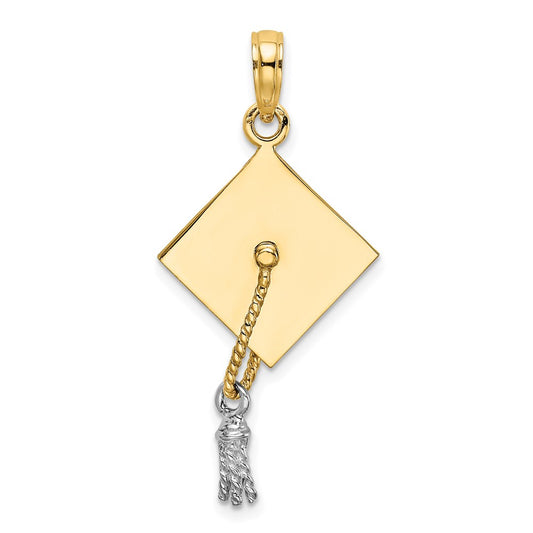 Million Charms 14K 3-D Graduation Cap With Rhodium-Plated Moveable Tassle Charm