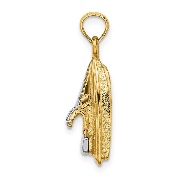 Million Charms 14K Yellow Gold Themed With Rhodium-Plated 3-D Wave Sports Runner With Moveable Seat Charm