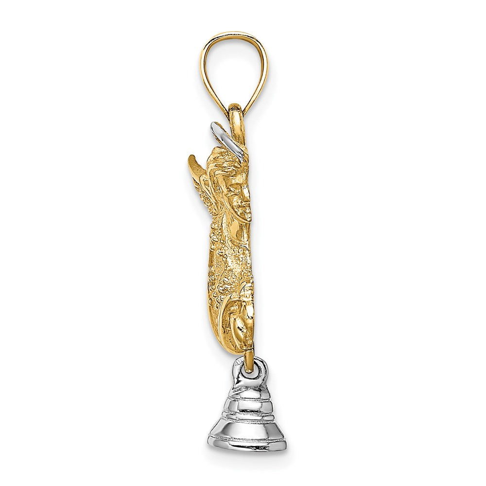 Million Charms 14K With Rhodium-Plated & 2-D Flying Angel With Moveable Bell Charm