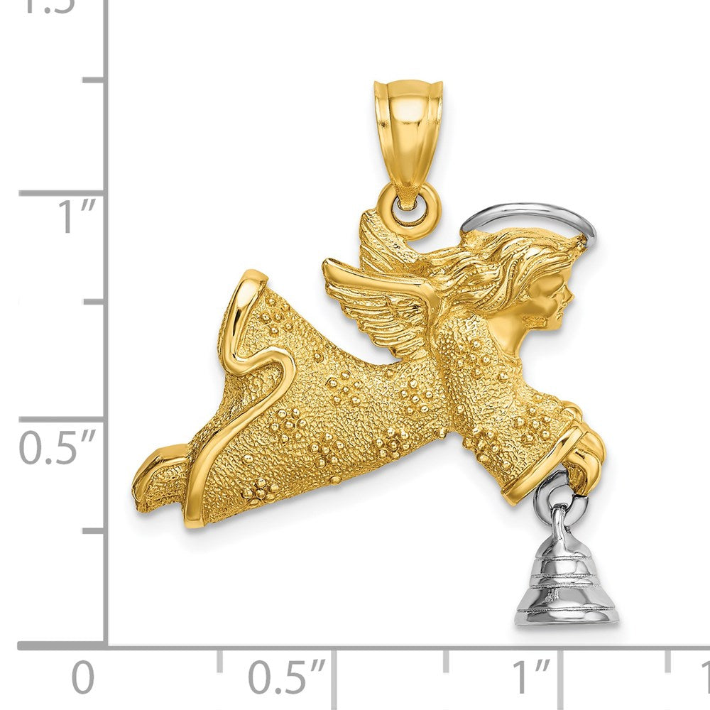Million Charms 14K With Rhodium-Plated & 2-D Flying Angel With Moveable Bell Charm