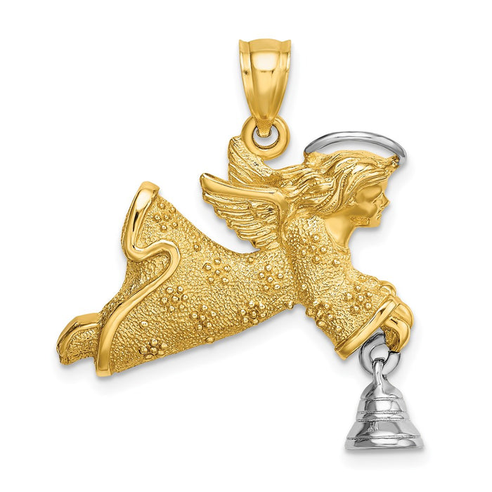 Million Charms 14K With Rhodium-Plated & 2-D Flying Angel With Moveable Bell Charm