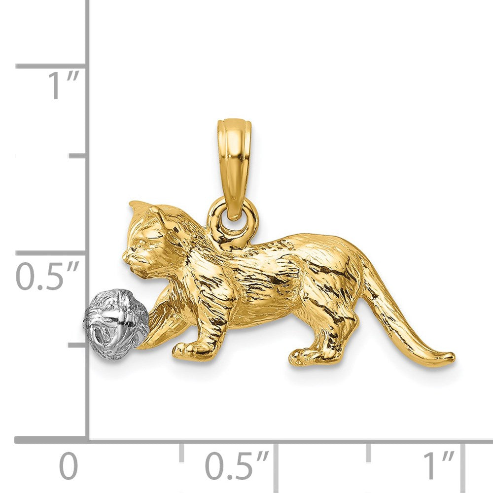Million Charms 14K With Rhodium-plated 3-D Cat Playing With Moveable Ball Charm