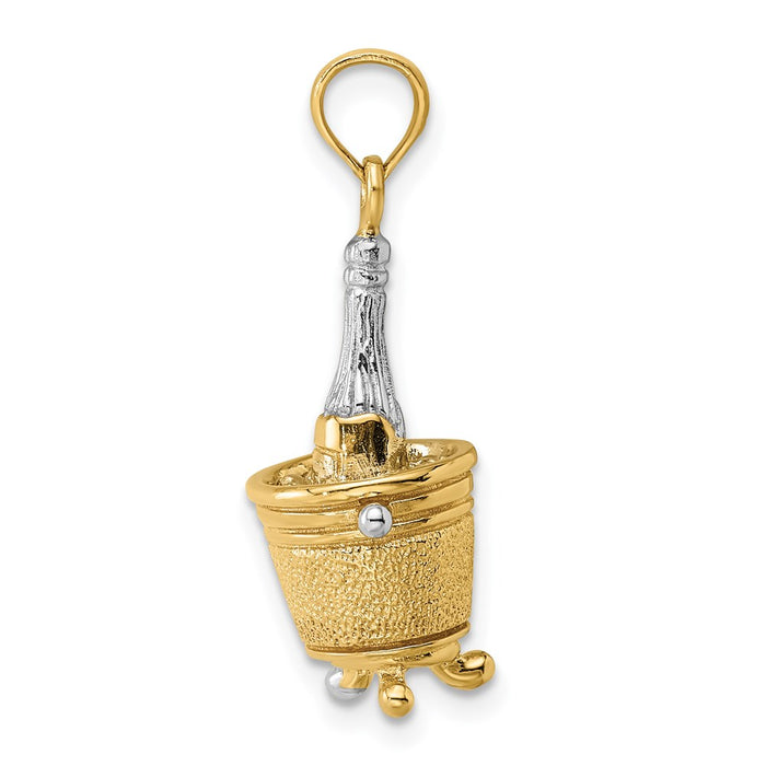 Million Charms 14K Yellow Gold Themed With Rhodium-Plated 3-D Champagne Bottle In Ice Bucket Charm