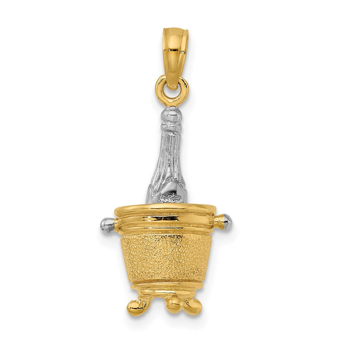 Million Charms 14K Yellow Gold Themed With Rhodium-Plated 3-D Champagne Bottle In Ice Bucket Charm