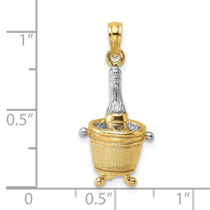 Million Charms 14K Yellow Gold Themed With Rhodium-Plated 3-D Champagne Bottle In Ice Bucket Charm